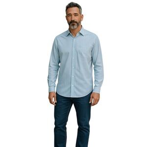 Dockers Stripes Casual Button Down Cotton Blend Dress Shirt Men Size L